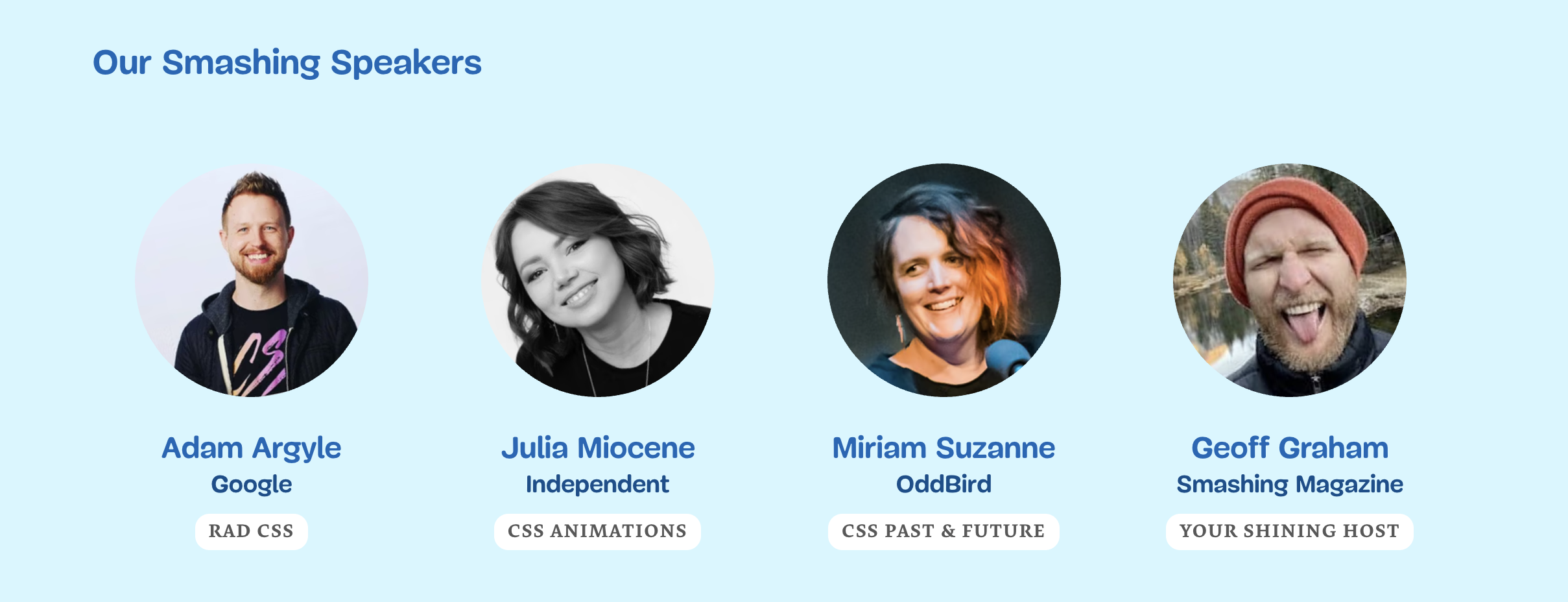 Screenshot of the four speakers from the smashing website